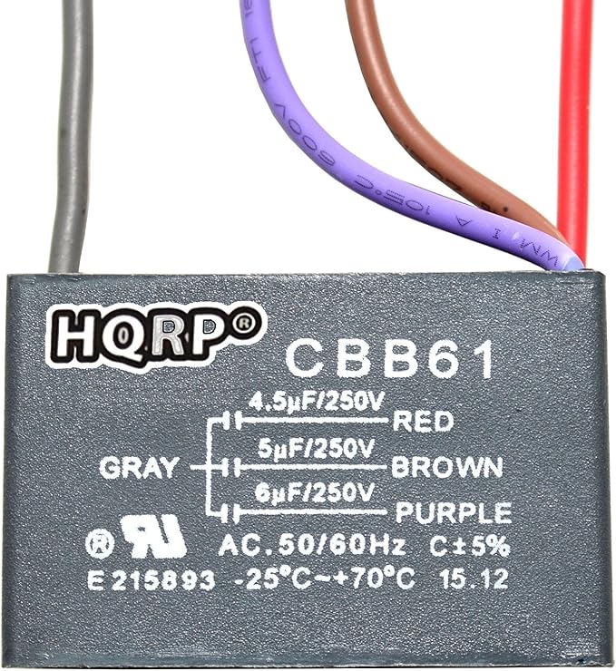 HQRP Ceiling Fan Capacitor CBB61 4.5uf+5uf+6uf 4-Wire UL Listed by HQRP