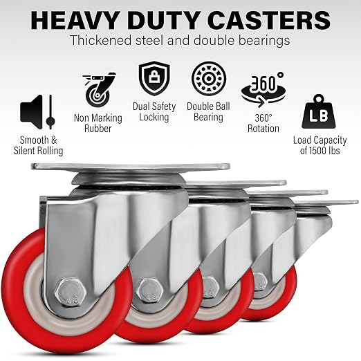 2.5 Inch Caster Wheels Heavy Duty Casters Set of 4 Lockable Cart Wheels - Image 3