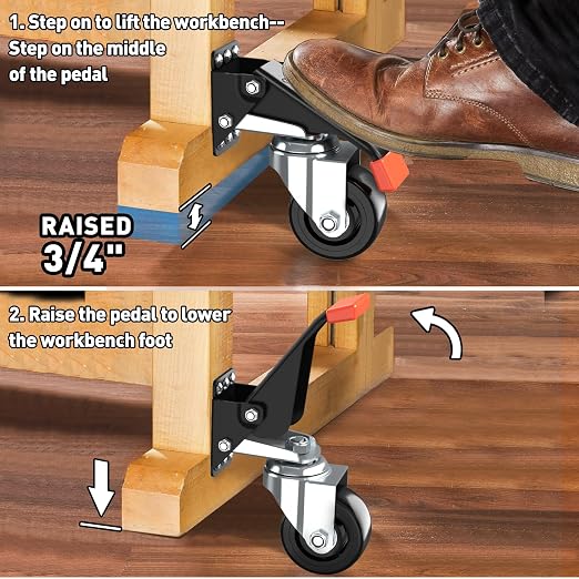 SPACEKEEPER Workbench Casters kit 920 Lbs Retractable Casters Heavy Duty Bench - Image 4