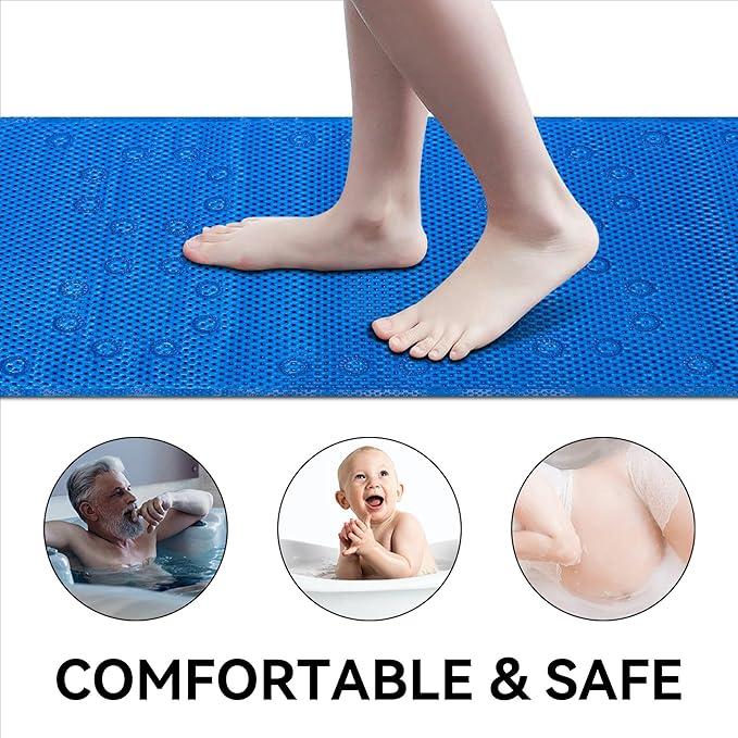 Double Layer Foam Non Slip Bathtub Mat 37x17in, More Comfortable and Thicker Tub Mat Than Ordinary Foam Shower Mat, Bath Mat for Tub with Suction for Comfort and Safety (Royal Blue, 36'' x 17'')