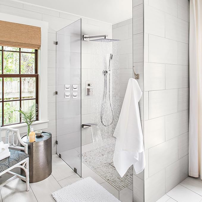 Shower Faucet Set Complete with Tub Spout Shower System Wall Mounted with 10 inch Rainfall Shower Head and Handheld Shower Rain Shower Combo for Bathroom, Brushed Nickel