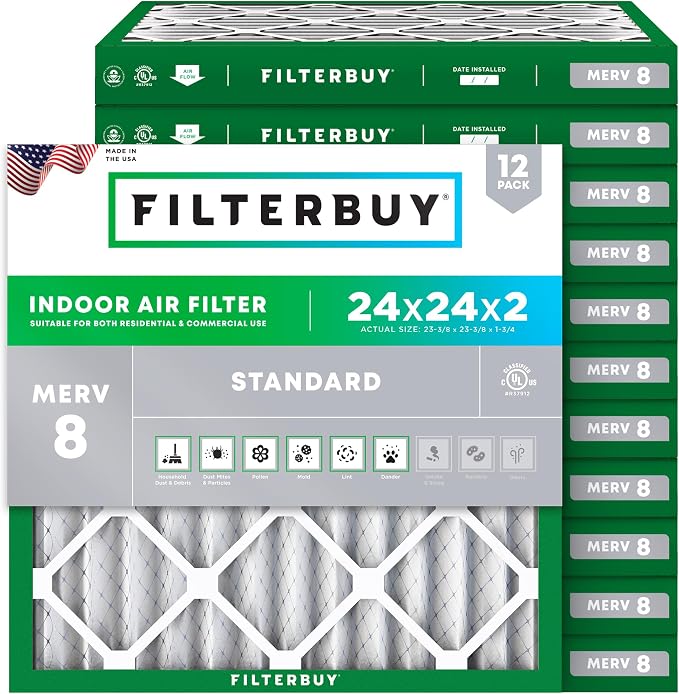 Filterbuy 24x24x2 Air Filter MERV 8 Essential Dust & Allergy Defense, by Filterbuy