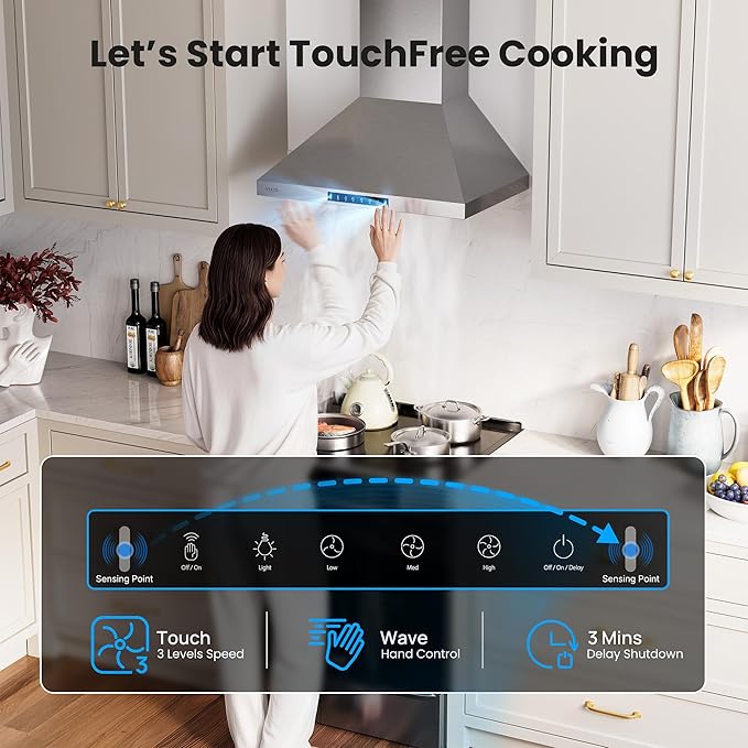Wall Mount 36 Inch Range Hood 900 CFM, Ductless/Ducted Convertible Kitchen Hood - Image 5