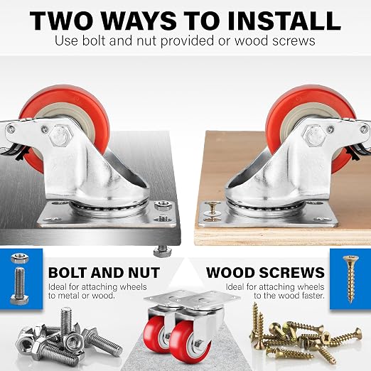 3 Inch Heavy Duty Casters Set of 4, Lockable Plate Caster Wheels - Image 7