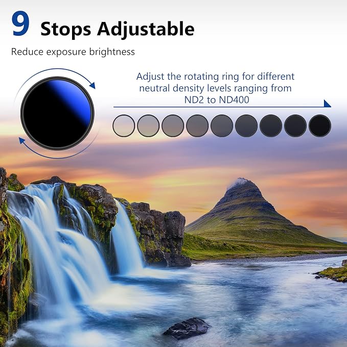 NEEWER 52mm Variable ND Filter ND2-ND400, Neutral Density Filter, Water and - Image 3
