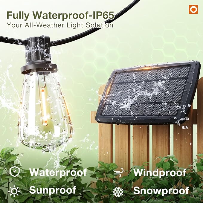 addlon 2 Pack*102FT(96+6) Solar String Lights Waterproof, Patio Lights Solar Powered with Remote & USB Port, 3 Lighting Modes 60+4 LED Shatterproof Bulbs Outdoor Light for Camping Backyard Garden