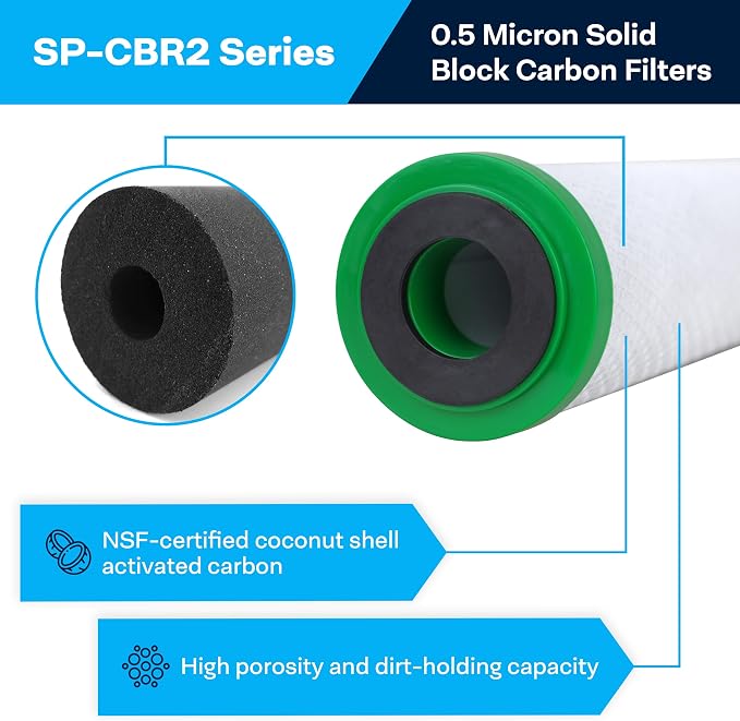SpiroPure SP-CBR2-20 20x2.5 0.5 Micron NSF Certified Coconut Shell Carbon Block - Image 2