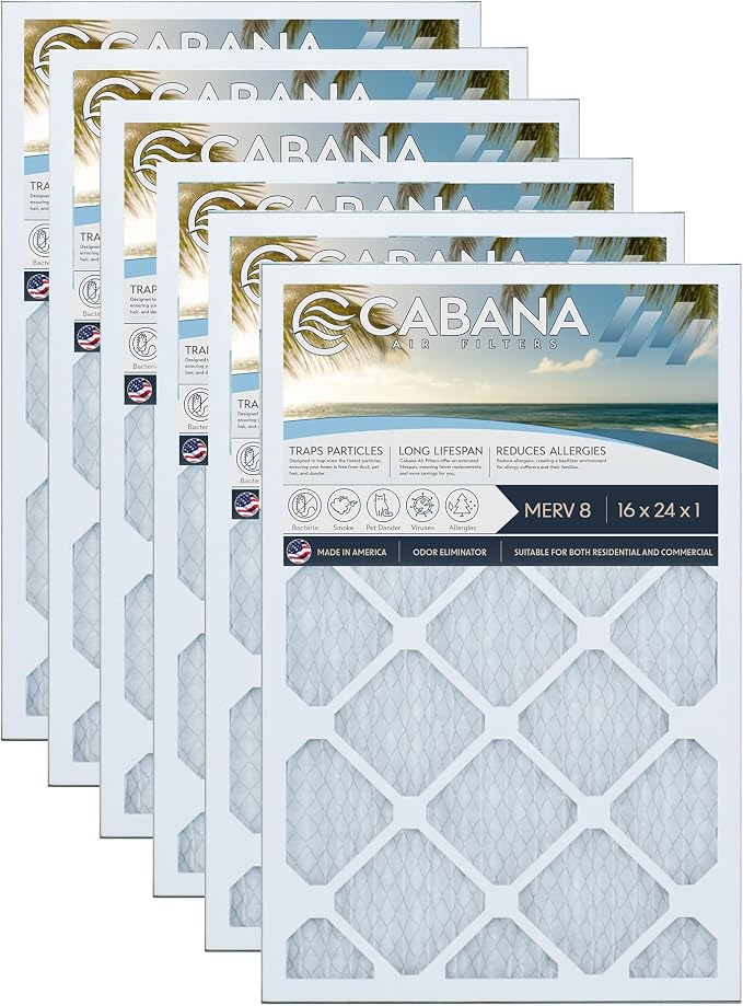 Cabana Filters 6-Pack 16x24x1 MERV 8 AC Furnace Air Filter by CabanaAirFilters