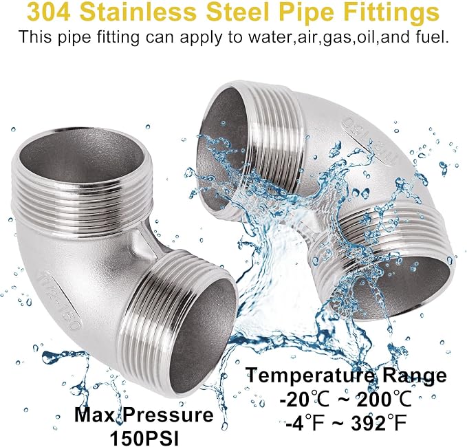 90 Degree Elbow 1PCS, 1-1/2" NPT Male X 1-1/2" NPT Male 304 Stainless Steel - Image 5