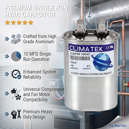 ClimaTek 10 MFD 370/440 Volt VAC Run Oval Capacitor CAP99-1004O - Image 5