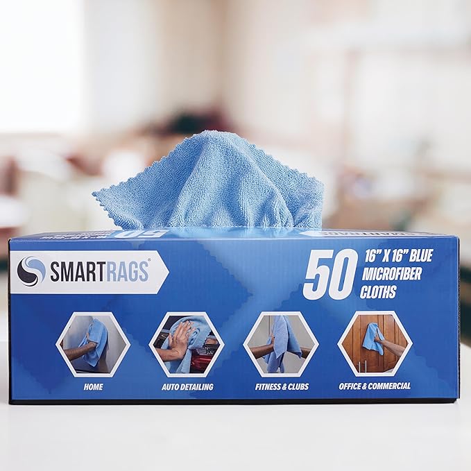Arkwright Smart Rags in Box - (Pallet of 8000) Lint Free, Large Microfiber Cleaning Cloth, Scratch & Streak-Free, Dispensable Wash Towels for Cars, Kitchen, and Window Glass, 16 x 16 in, Blue