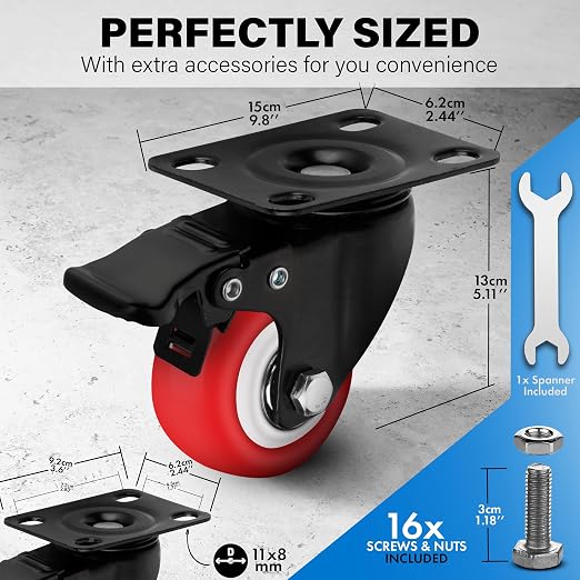 2 Inch Heavy Duty Casters Set of 4, Lockable Plate Caster Wheels - Image 2