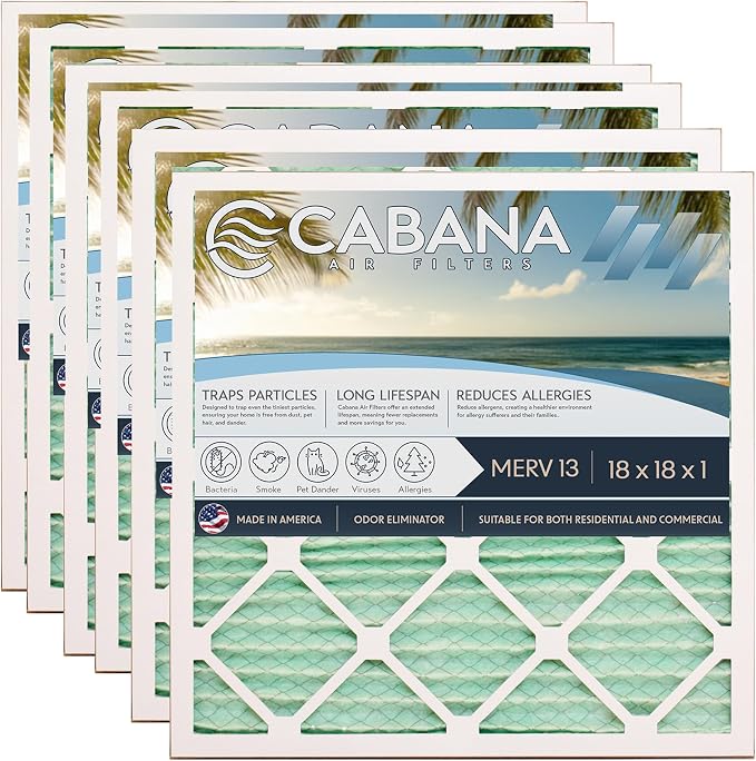 Cabana Filters 6-Pack 18x18x1 MERV 13 AC Furnace Air Filter by CabanaAirFilters