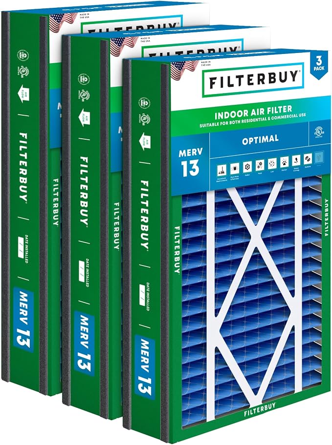 Filterbuy 16x25x3 Air Filter MERV 13 Optimal Smoke & Allergy Defense, by Filterbuy