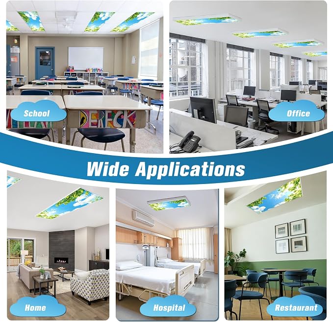 Fluorescent Light Covers for Ceiling Lights, 4 Pack 4 x 2 ft Magnetic Sky Cloud - Image 7