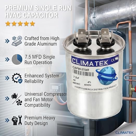 ClimaTek 7.5 MFD 370/440 Volt VAC Run Round Capacitor CAP99-0754R - Image 5