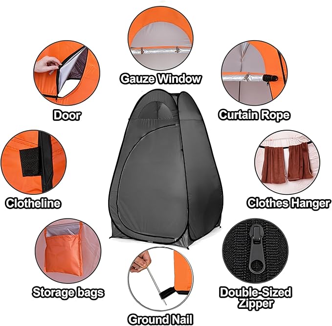 4x4ft Pop Up Privacy Shower Tent with Top Window, 3.6lbs Liightweight Dressing Room, Portable Toilet Stall with Carry Bag for Camping, Beach, Outdoors (Black)