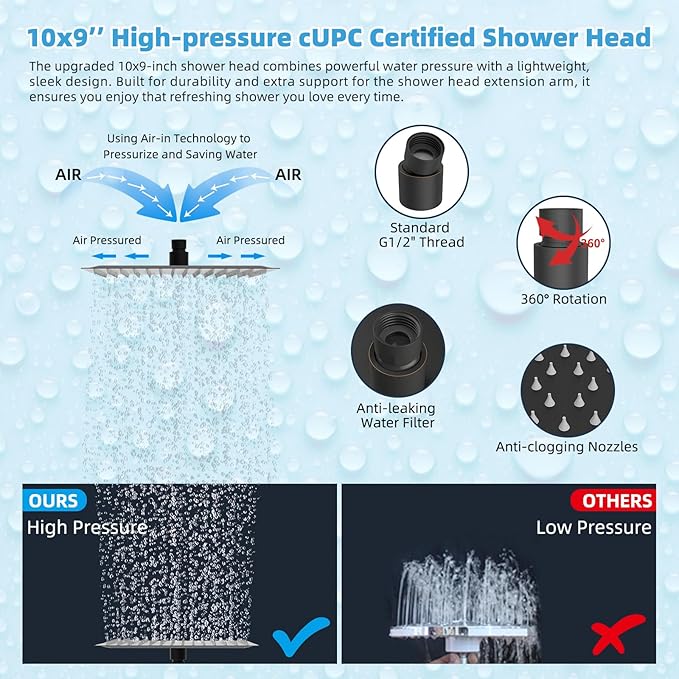 Hibbent All Metal CUPC Certified 10'' Rain Shower Head, Dual Shower Head Combo, High Pressure Handheld 4 Sprays Shower Wand, 16'' Adjustable Extension Arm, 71'' Hose, Shower Holder, Oil-Rubbed Bronze