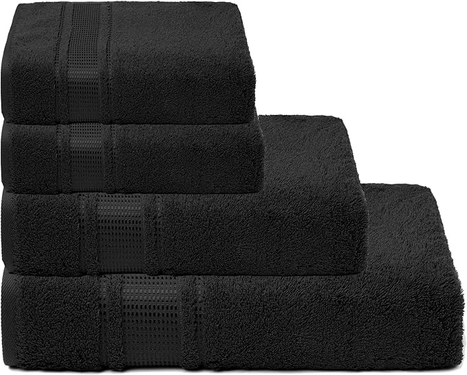 Melissa Linen, 8 Piece Towel Set, 2 Bath Towel 2 Hand Towel 4 Fingertip Towels, Cotton Towels for Bathroom and Kitchen, Absorbent, Quick Dry, Durable and Soft, Jet Black