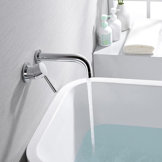 SUMERAIN Wall Mount Tub Faucet Chrome Bathtub Faucet Set with Left-Handed Handle and Rough in Valve