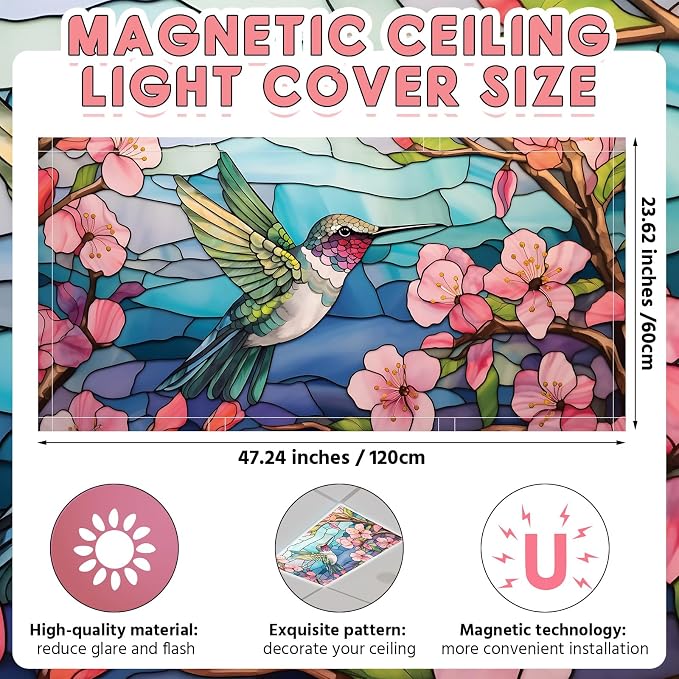 Glooglitter 4 Pcs Hummingbird Fluorescent Light Covers 4 x 2 ft Stained Glass - Image 2