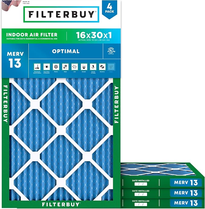 Filterbuy 16x30x1 Air Filter MERV 13 Optimal Smoke & Allergy Defense, by Filterbuy