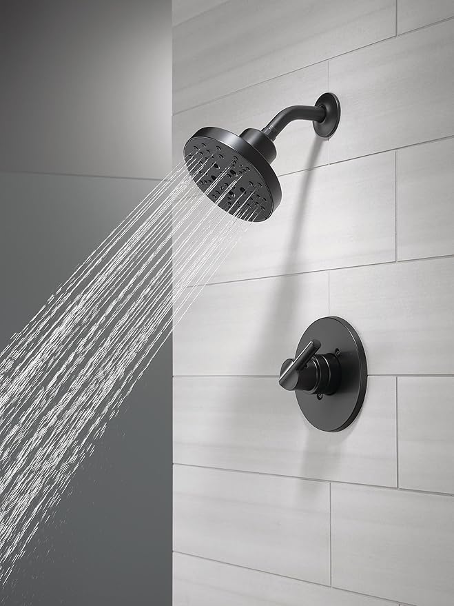 Delta Nicoli 14 Series H2Okinetic Shower Faucet Set, Matte Black Shower Head and Handle Set, Valve Trim Kit, Matte Black 142749-BL (Shower Valve Included)