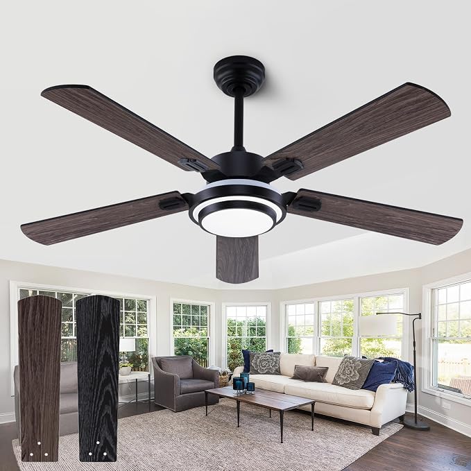 QUTWOB 52" Brushed Nickel Ceiling Fans, Farmhouse 5 Blades Ceiling Fans by QUTWOB
