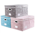 PRANDOM Jumbo Collapsible Storage Cubes with Lids Fabric Decorative Storage Bins Boxes Organizer Baskets with Cover Handles for Bedroom Closet Living Room 23.2x15.7x11.8 Inch 3 Pack