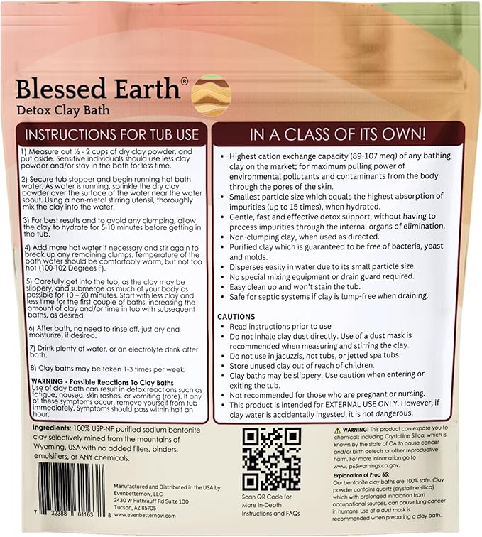 Blessed Earth Detox Clay Bath, 100% Pure Sodium Bentonite Therapeutic Grade – Cleansing and Purifying, by Evenbetternow LLC, 4 lb (64 oz)