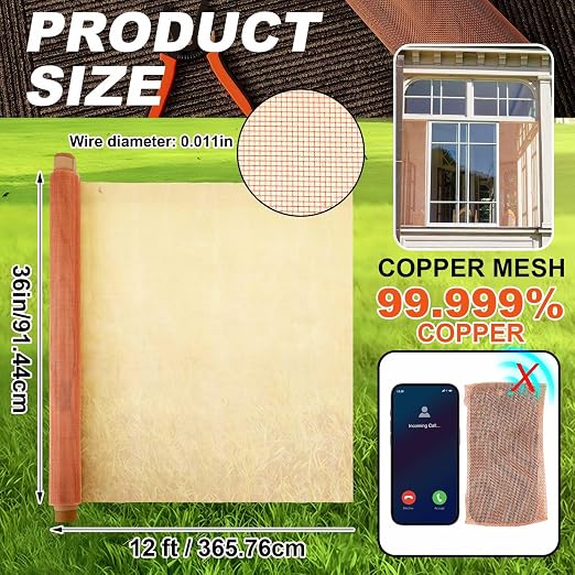 Zonon 99.9% Pure Copper Mesh Screen 36 Inch x 12 ft 16x16 Mesh Copper Roll Wire - Image 2