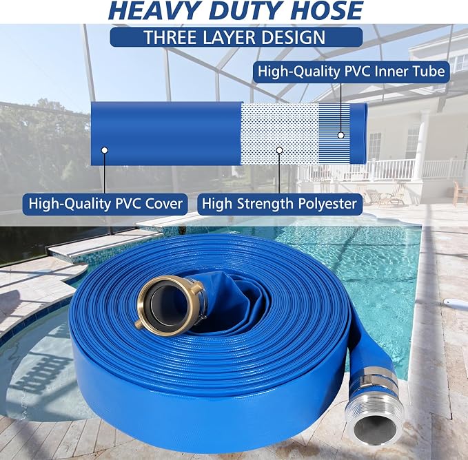 1.5" x 50 ft Backwash Hose for Swimming Pools, Heavy Duty PVC Lay Flat Water - Image 3