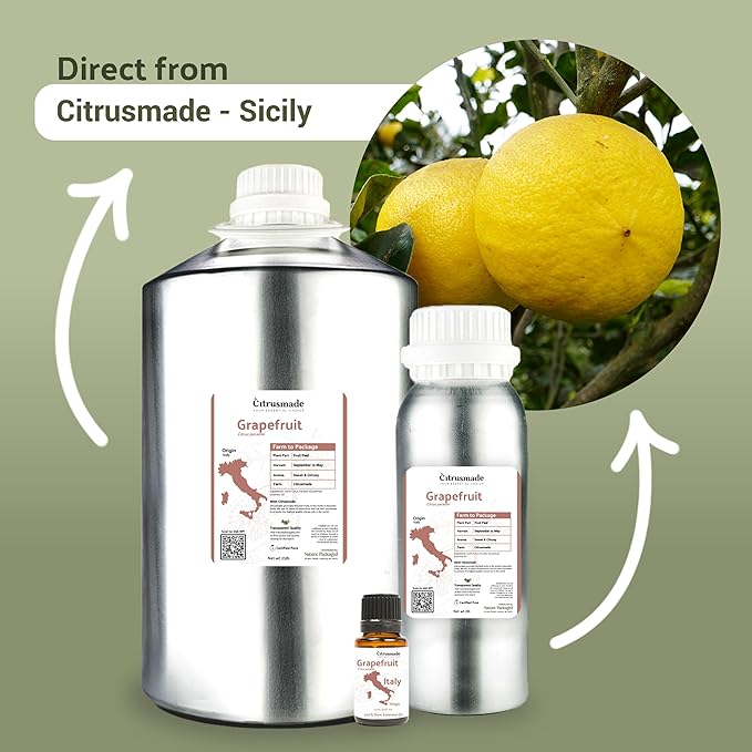 Grapefruit Essential Oil - Direct from Citrusmade in Sicily - Natural Aceite de Pomelo for Skin and Energy - Aromatherapy | 100% Pure Therapeutic Grade (8oz)