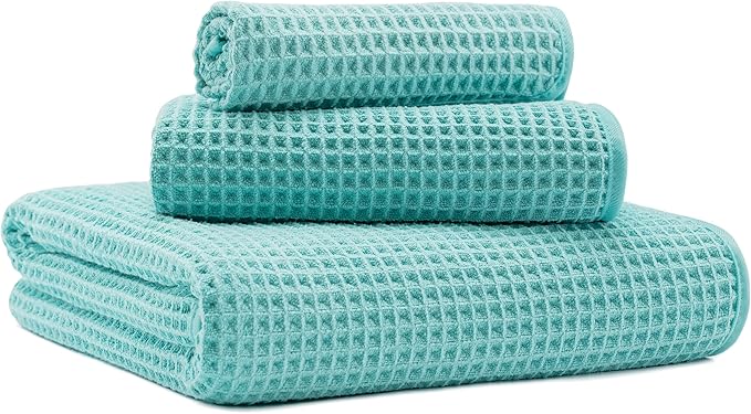 New Microfiber Waffle Bath Towels, 3 Pieces, Oversized, Soft, Absorbent, Fast Drying, Lint Free, Includes Bath, Face and Hand Towels