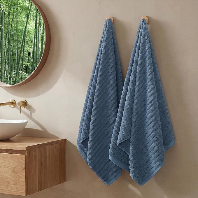 REDKISS 2 Pack Large Bath Towels 31×63 inches, 100% Cotton, Super Soft and Absorbent, Quick-Dry Towels, Perfect for Bathroom,Plush Shower Towels-Blue