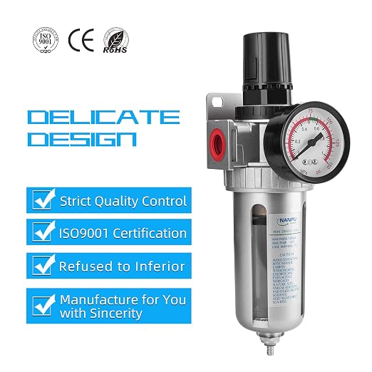 NANPU 3/8" NPT Compressed Air Filter Regulator Combo, Air Filter Pressure - Image 6