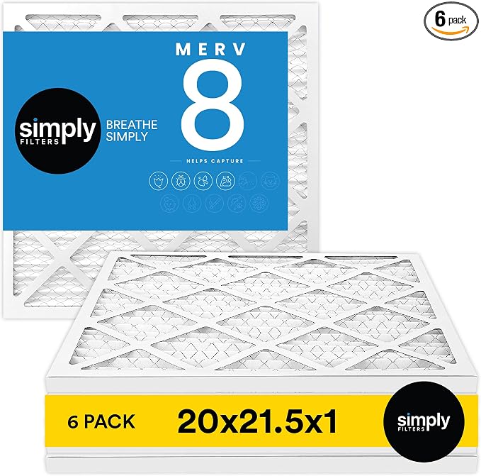 Simply 20x21.5x1 Air Filter, Merv 8, 6 Pack, by SimplyFilters