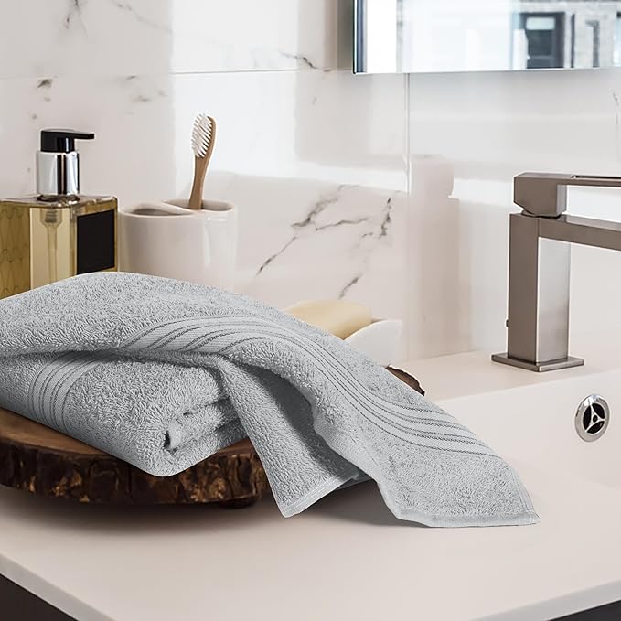BOUTIQUO Ultra Soft Cotton 6 -Piece Hand Towel Set 16x24 Inch, Ideal for use in Bathroom, Kitchen, Gym, Spa & General Cleaning, Compact & Lightweight Multi Purpose Hand Towels - Light Grey