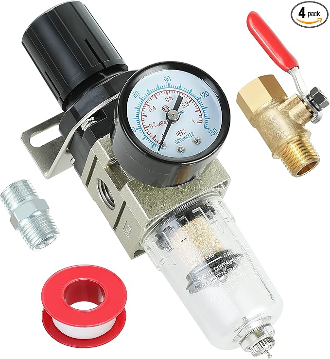 Hromee 1/4 Inch Air Compressor Filter Regulator Combo, Water Oil Separator by Hromee