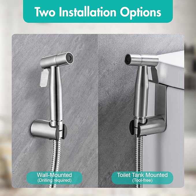 BARROCK Handheld Bidet Sprayer for Toilet, 2 Pack Stainless Steel Metal Made Baby Cloth Diaper Spraying Kit, Bathroom Toilet Bidet Attachment Set for Bathing Pets and Feminine Hygiene, Brushed Nickel
