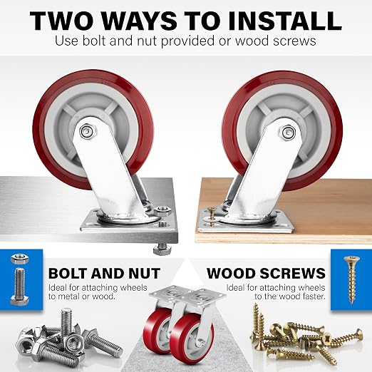 6 Inch Heavy Duty Casters Set of 4, Lockable Plate Caster Wheels - Image 7