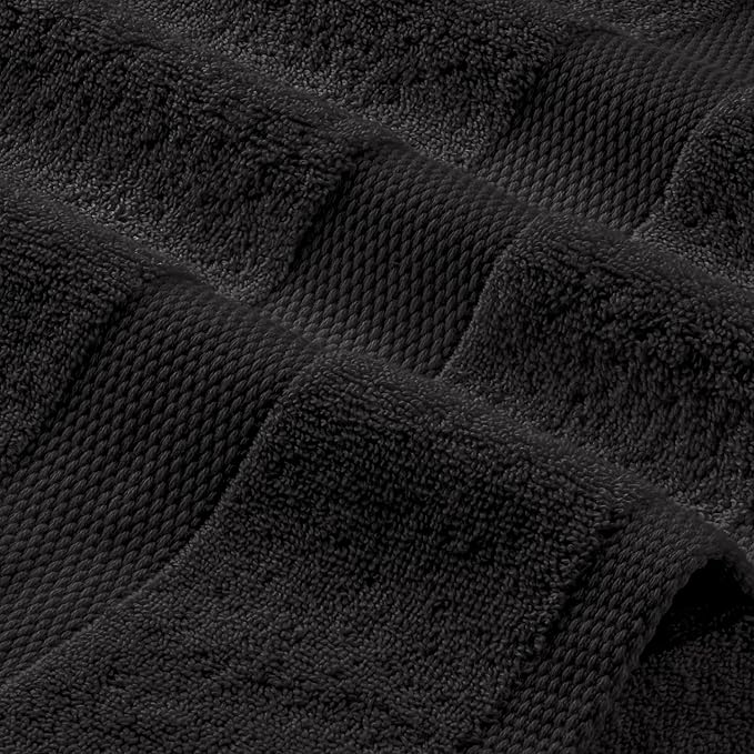 White Classic Wealuxe Black Washcloths 24 Pack - 600 GSM 100% Ring-Spun Cotton Wash Cloths for Showering, Highly Absorbent and Soft | 12x12 Inches