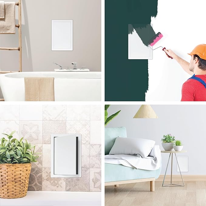 8" x 12" White Plastic Access Panel. Service Shaft Door Panel. Plumbing, Electricity, Heating, Alarm Wall Access Panel for Drywall. Bathroom Services Access Hole Cover.