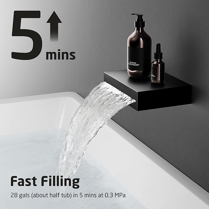 KES Shower System with Tub Spout, Matte Black Shower Faucet Set Complete 10 Inch Rain Shower Head with Handheld Spray and Waterfall Bathtub, cUPC Pressure Balance Shower Valve Trim Kit, XB6305F18-BK
