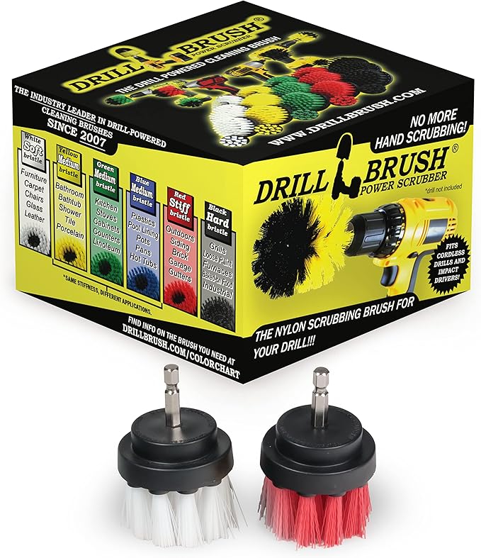 Drill Brush Power Scrubber - Drill Powered Scrub Brush Set - Rug and Carpet Stain Spot Cleaner - Small Round Brush - Spin Brush Set - Glass Cleaner - Upholstery and Leather Brush - Garden - Deck