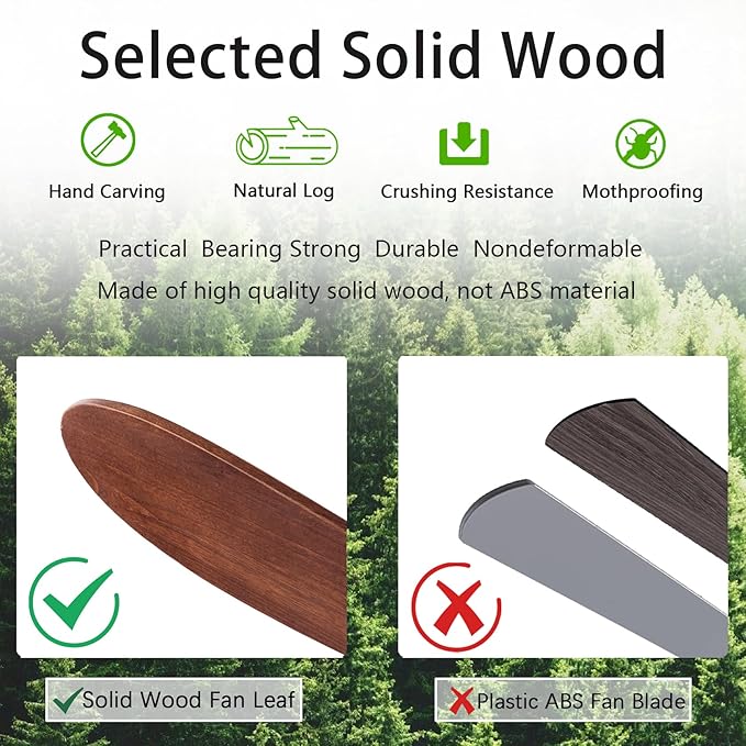 QUTWOB 42" Wood Ceiling Fan No Lights - Image 7