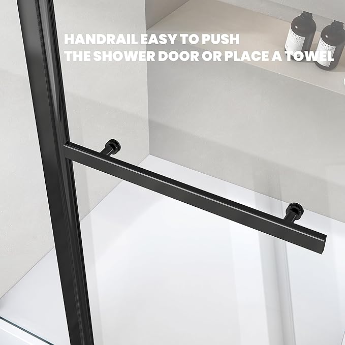 Bathroom Pivot Tub Glass Door 36" W*55" H, Folding Bathtub Shower Door Screen with Tempered Glass, Frameless Glass Shower Door with Handle and Support Rod in Matte Black