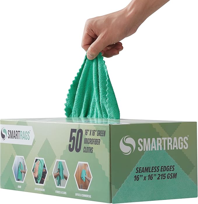 Arkwright Smart Rags in Box - (Bulk Case of 400) Lint Free, Large Microfiber Cleaning Cloth, Scratch & Streak-Free, Dispensable Wash Towels for Cars, Kitchen, and Window Glass, 16 x 16 in, Green