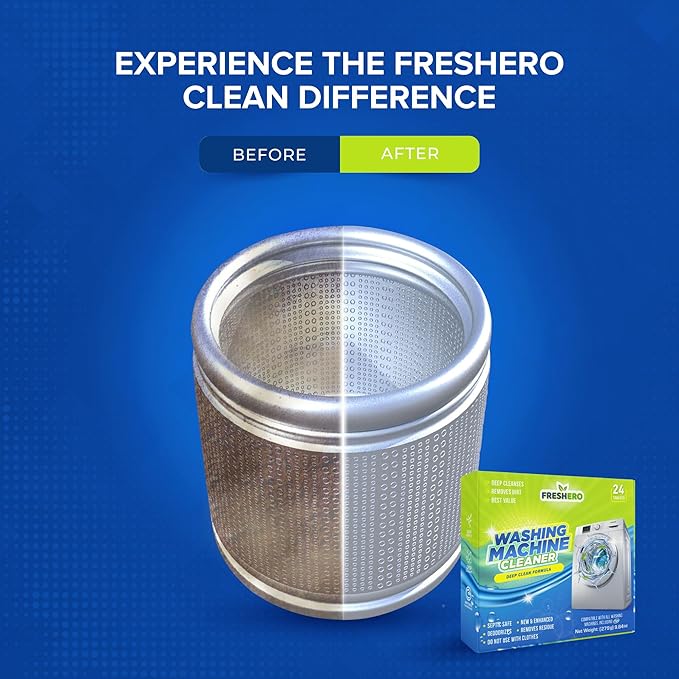 Washing Machine Cleaner Tablets – 24-Pack Deep Cleaning for Front Loader, Top Load & HE Washers – Helps Remove Odor-Causing Residues, Pet Hair & Hard Water Buildup – Septic Safe