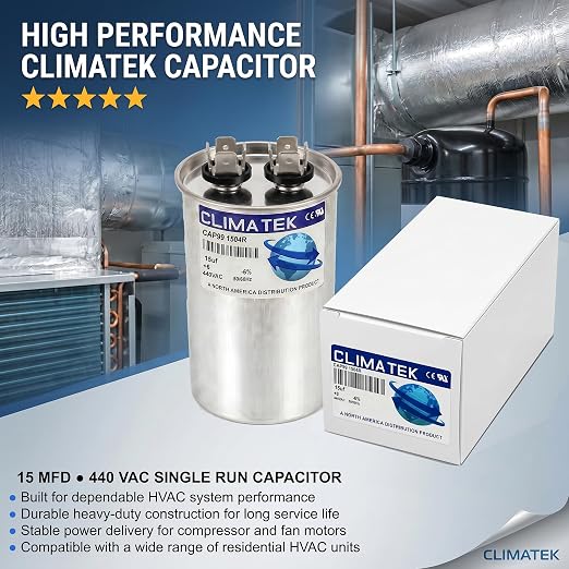 ClimaTek 15 MFD 370/440 Volt VAC Run Round Capacitor CAP99-1504R - Image 2